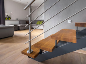 Metal Staircase with Stainless Steel Railings