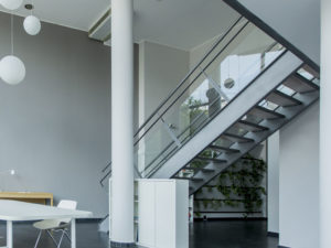 Metal Stairs with Glass Railings